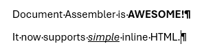Example Word output for Inline HTML fragment